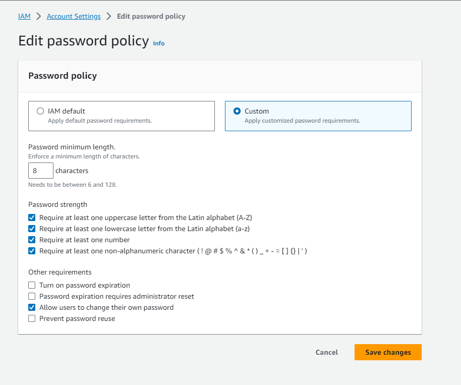 Set password policy
